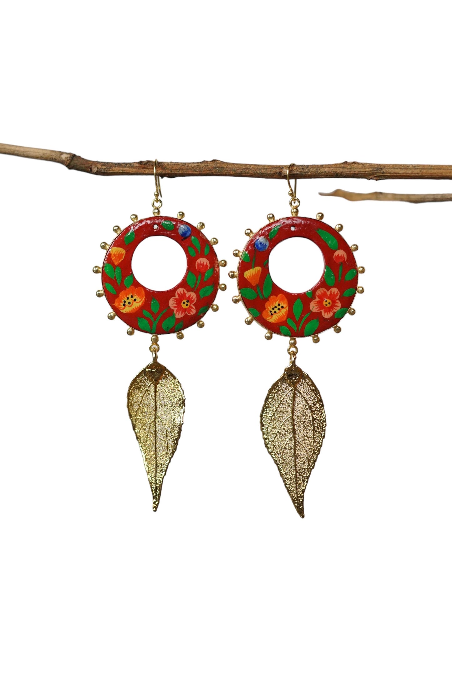 Paper Mache and Leaf Earrings 2