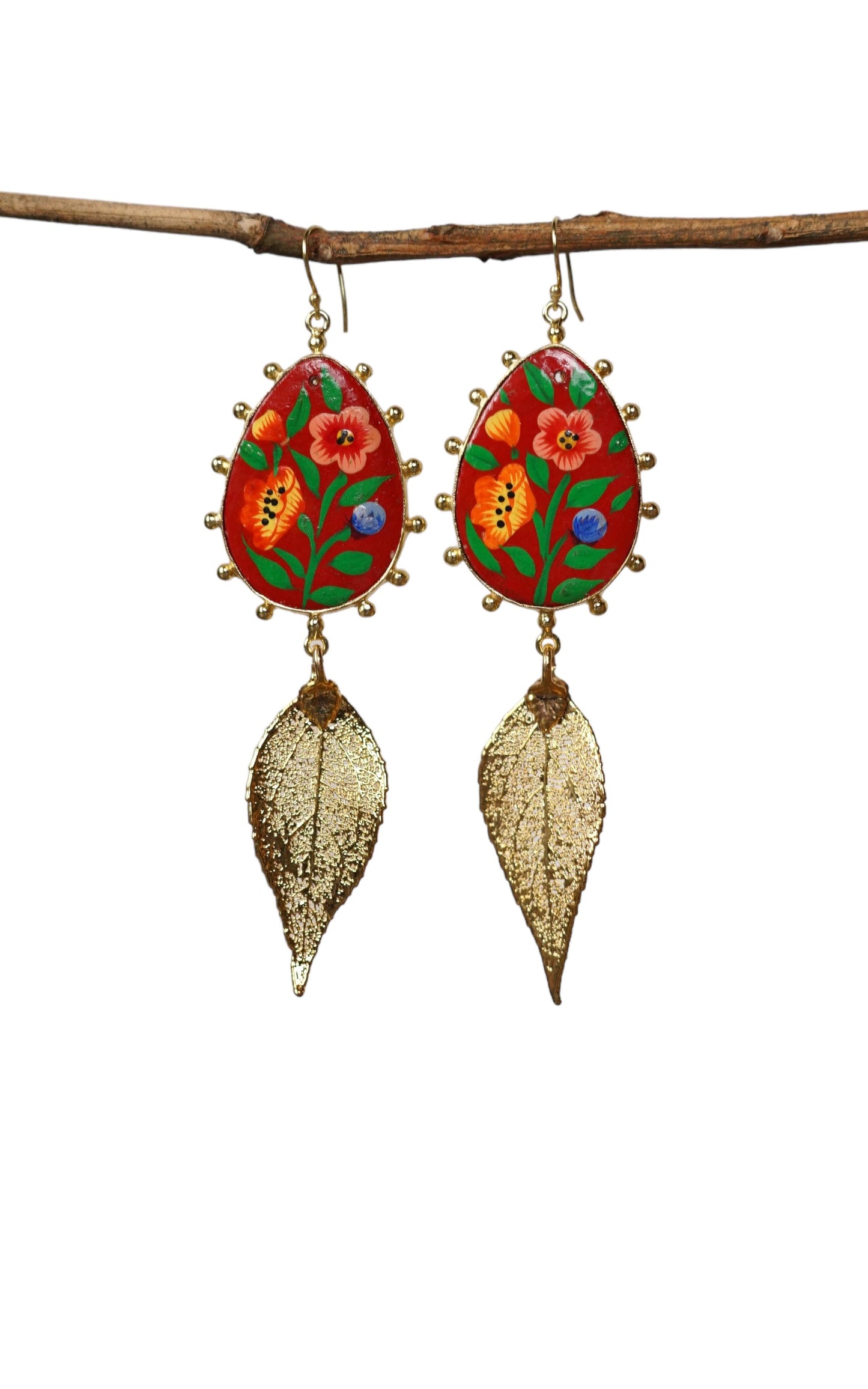 Paper Mache and Leaf Earrings 3