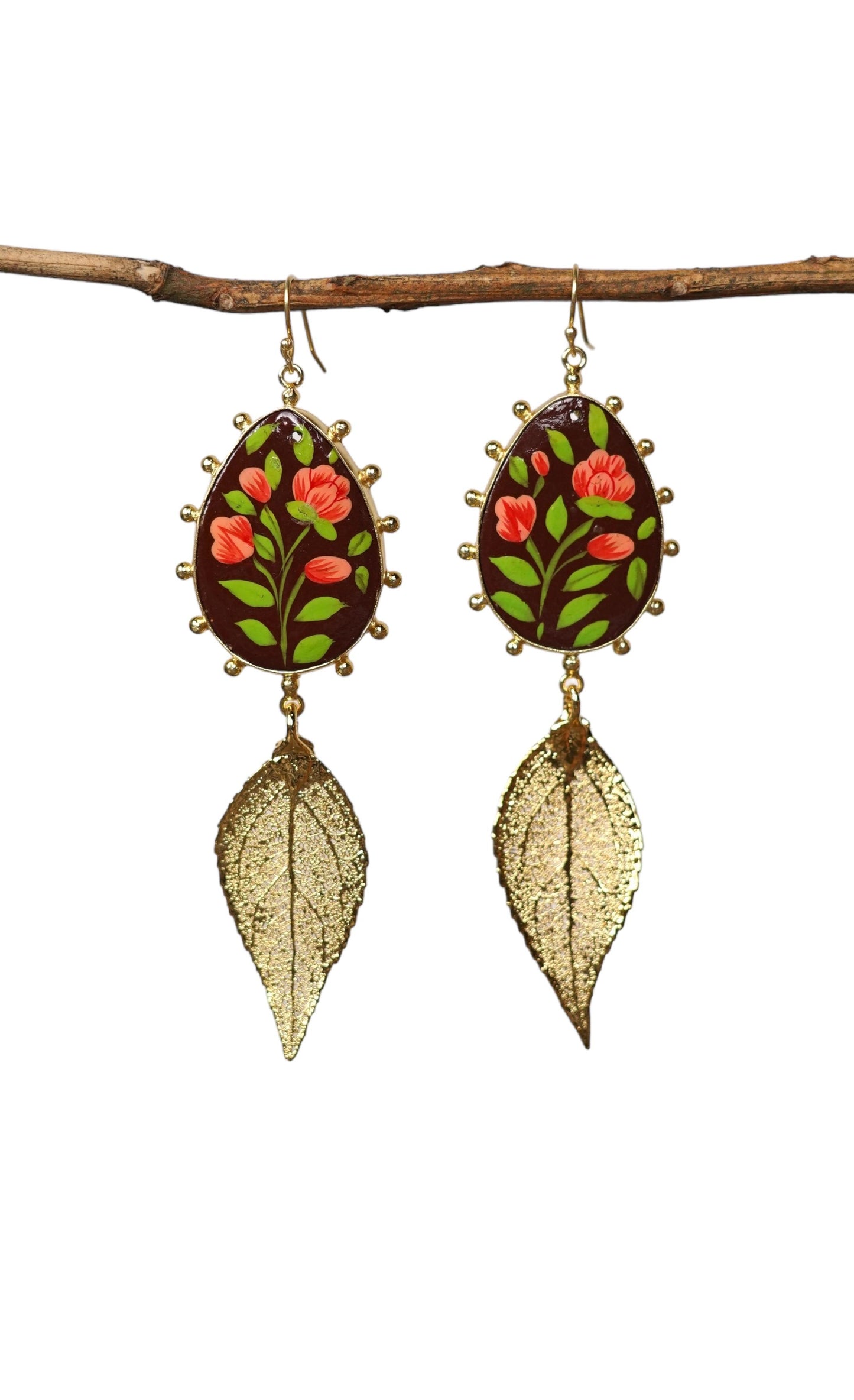 Paper Mache and Leaf Earrings 3