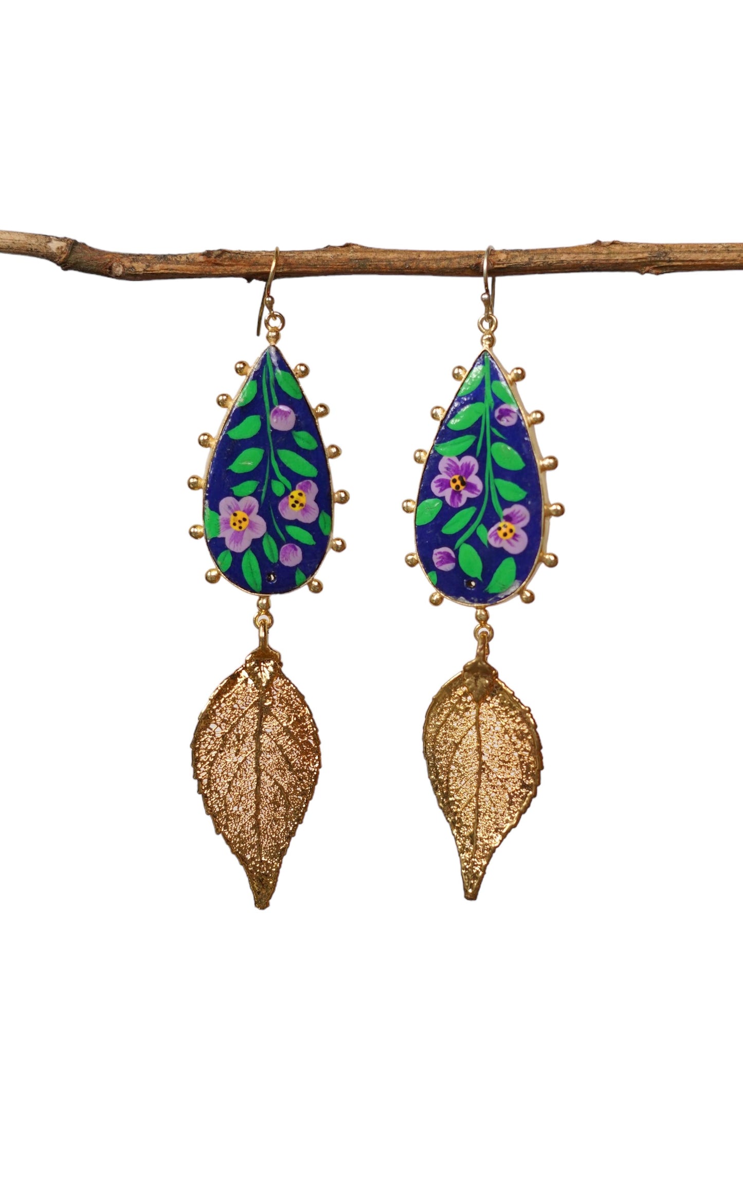 Paper Mache and Leaf Earrings 1