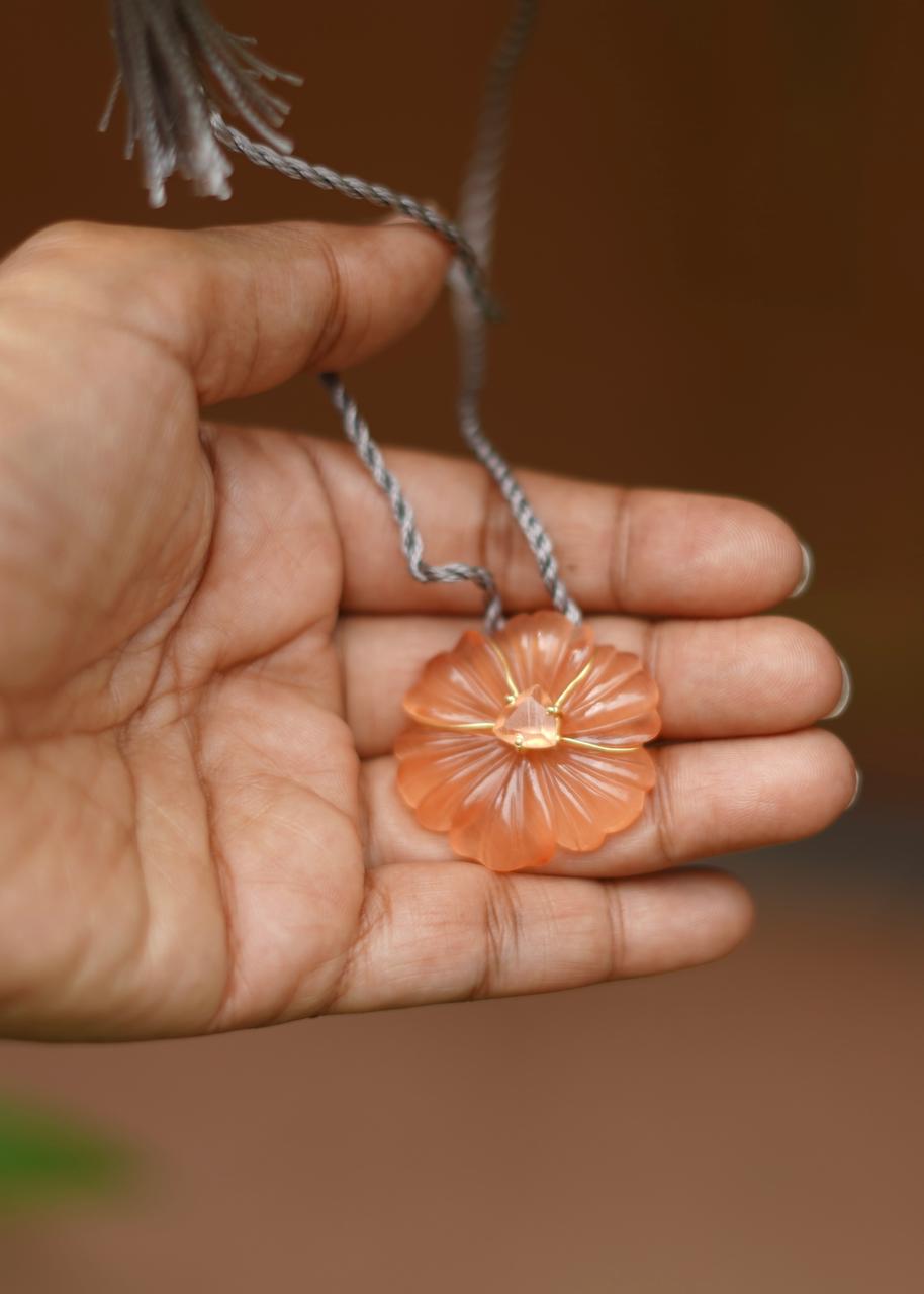 Hand Carved Flower Pendant With Tassel