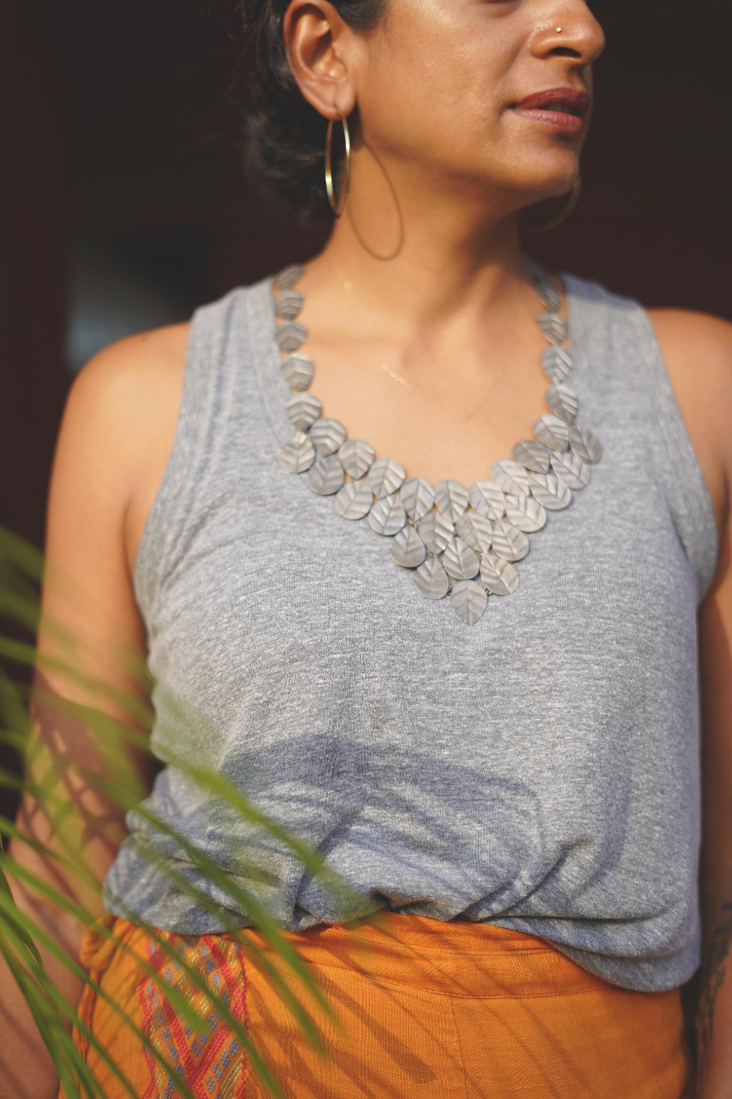 Cascading Leaf Statement Necklace