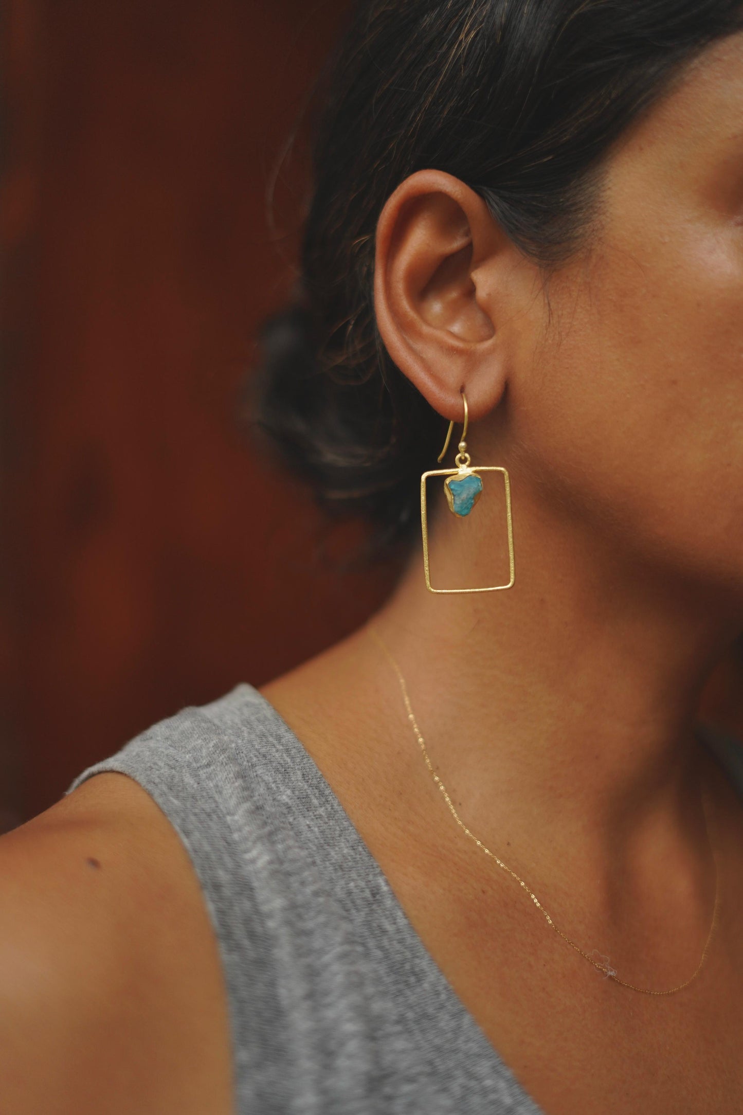 Rectangle Raw Stone Earrings