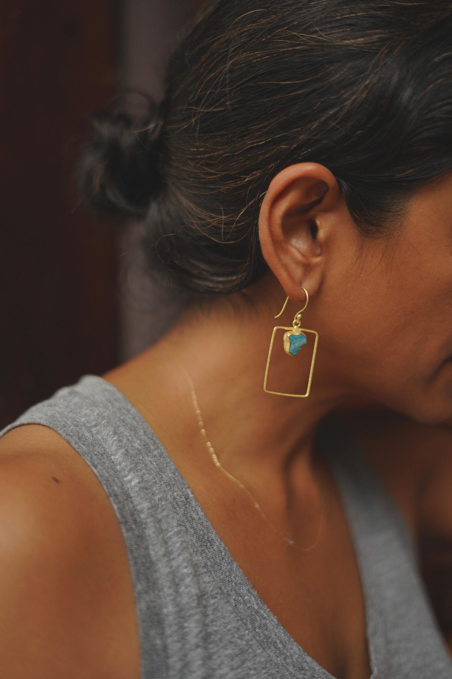 Rectangle Raw Stone Earrings