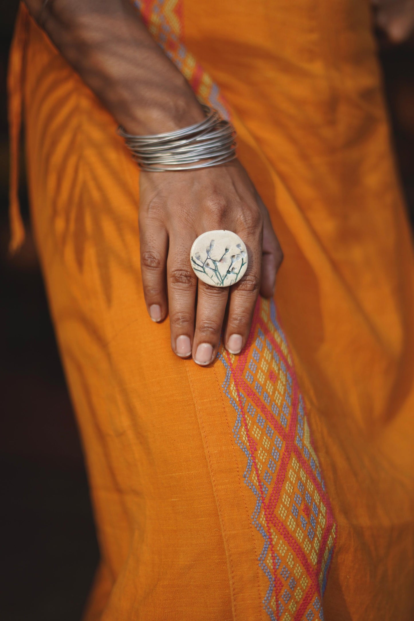 Ceramic Botanical Statement Ring