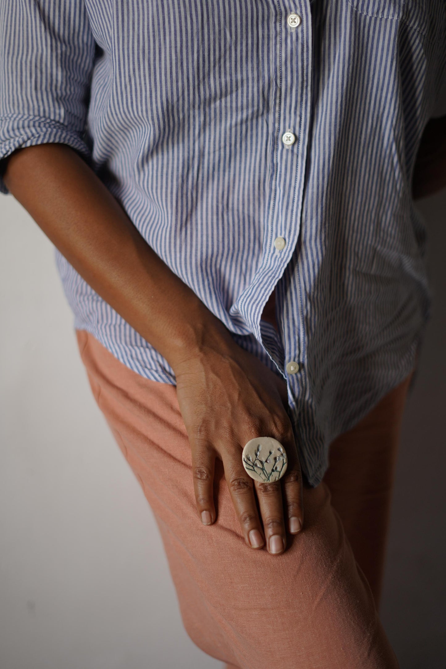 Ceramic Botanical Statement Ring