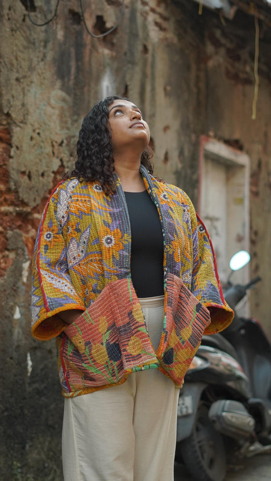 Vintage Reversible Kantha Shrug