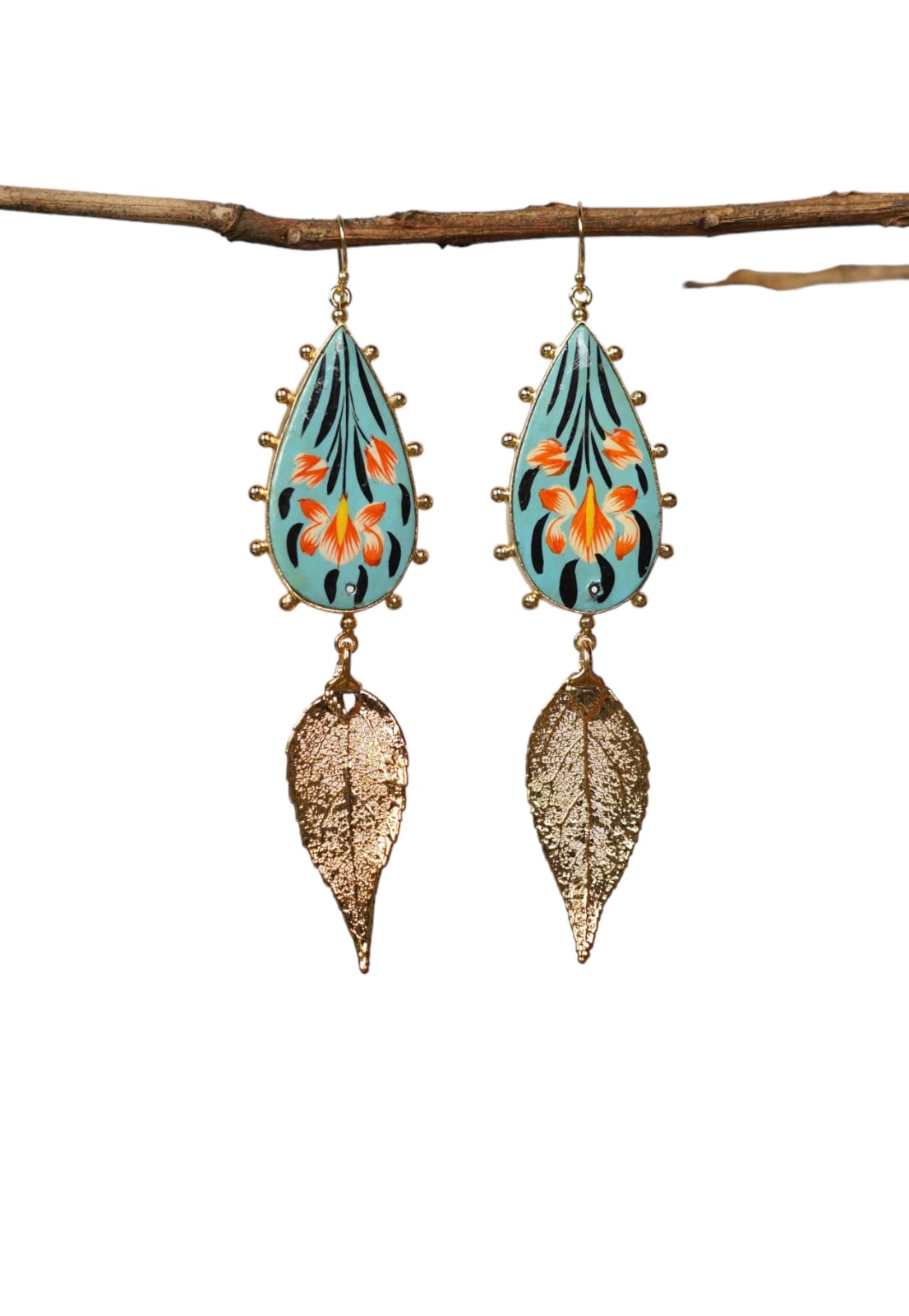 Paper Mache and Leaf Earrings 1