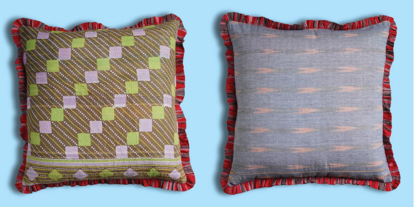 Rosa Vintage Kantha & Ikat Cushion Cover (20x20 inch)