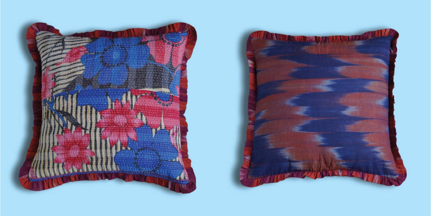 Rosa Vintage Kantha & Ikat Cushion Cover (20x20 inch)