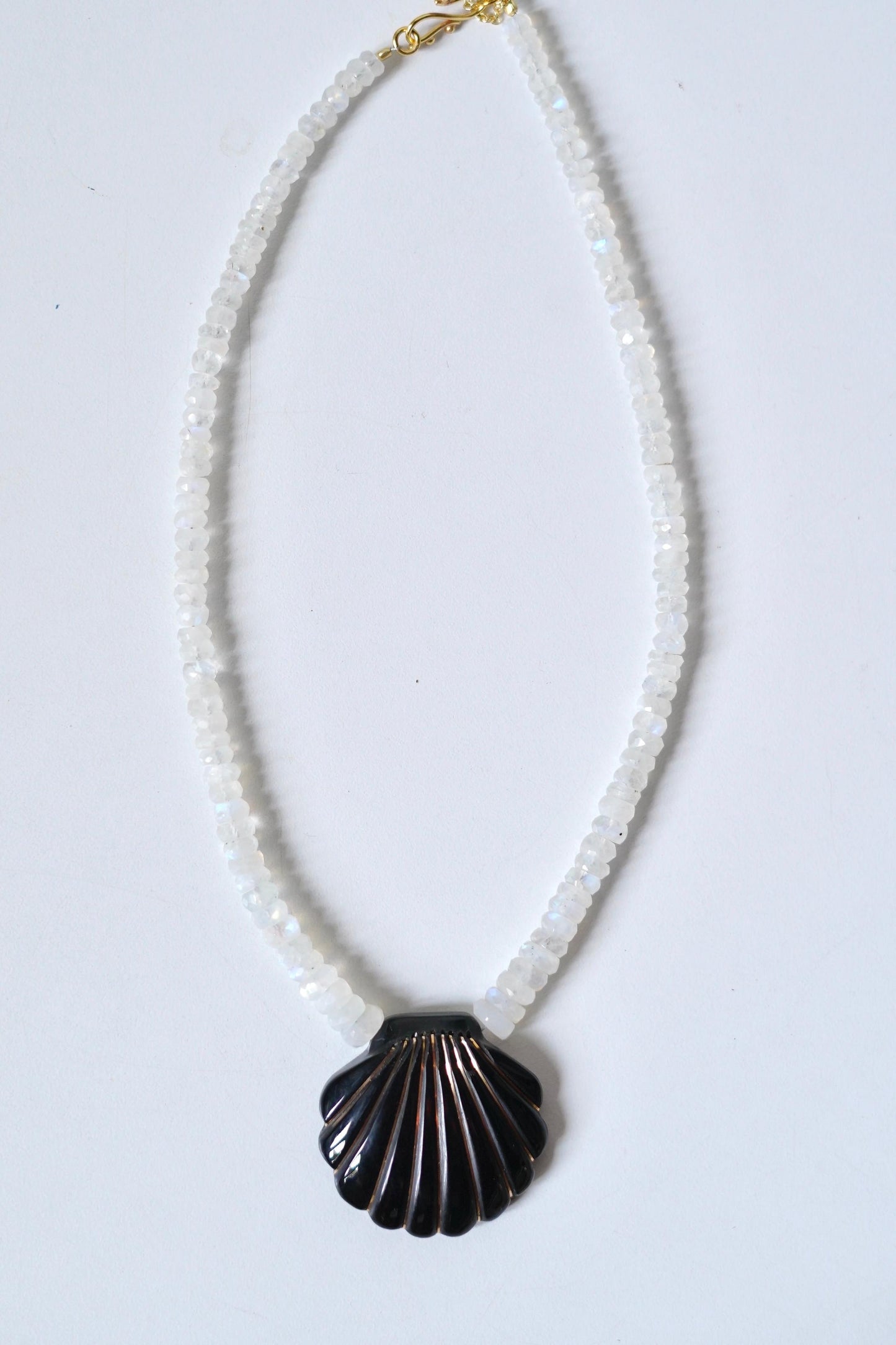 Black Onyx & Moonstone Shell Necklace
