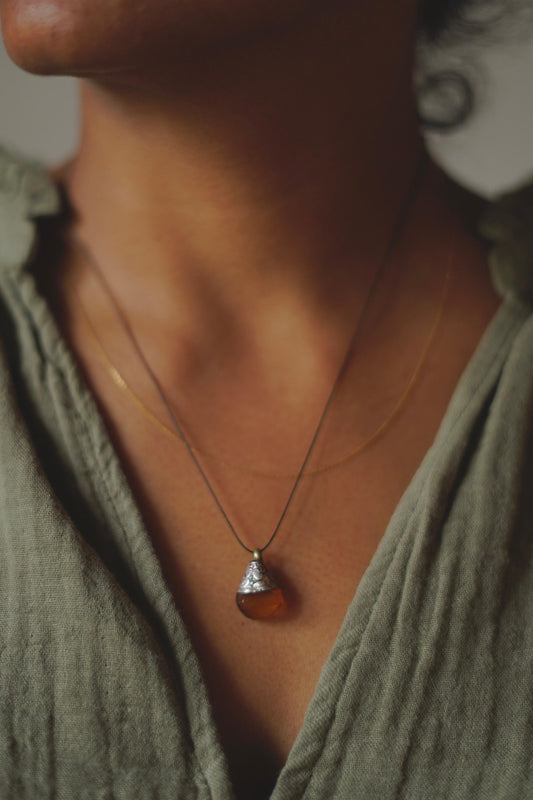 Pokhara Vintage Stone & Silver Pendant on string 1