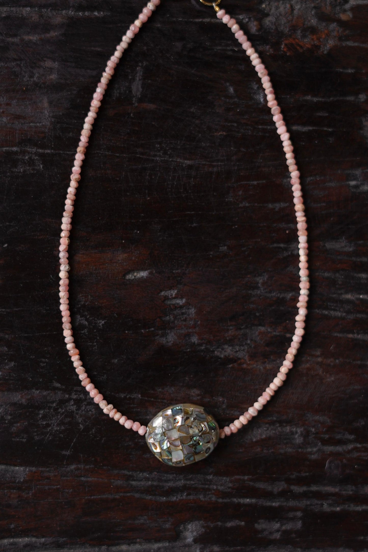 Vintage Abalone Shell & Rose Quartz Necklace
