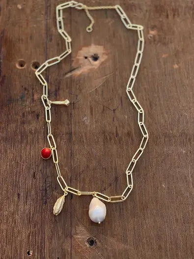 Pearl/Cardamom/Clove Link Chain Necklace