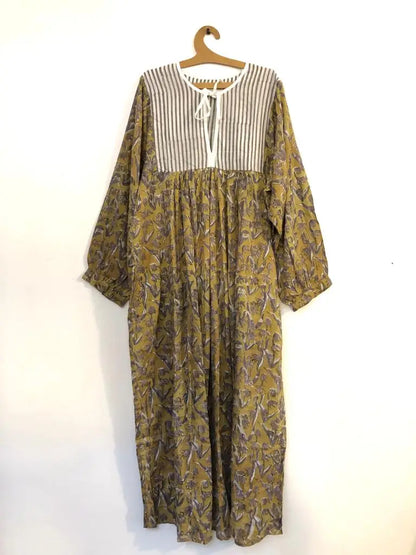 Kavia Bohemian Peasant Block Print Dress -Light Mauve