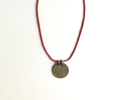 Coral Tube Necklace with Vintage Coin