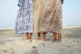 Kavia Bohemian Peasant Wood Block Print Dress - Lapis
