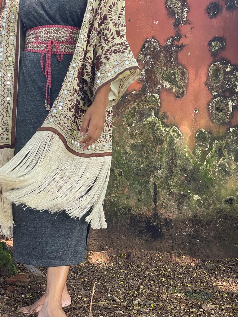 Free Size Fringe & Embroidery  Kimono