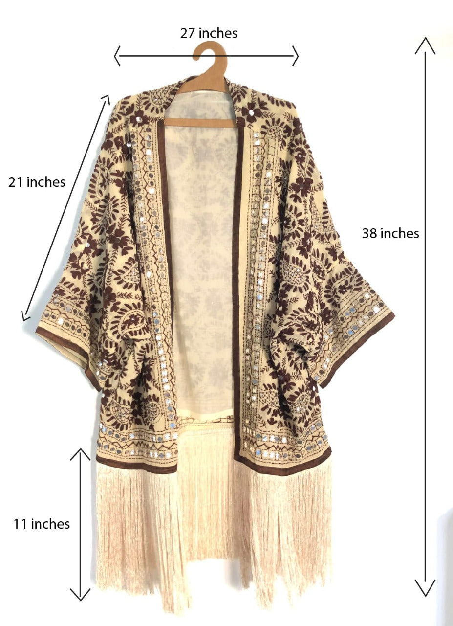 Free Size Fringe & Embroidery  Kimono